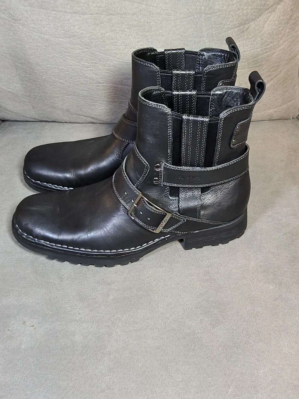 Men's Black Leather Buckle Ankle Boots